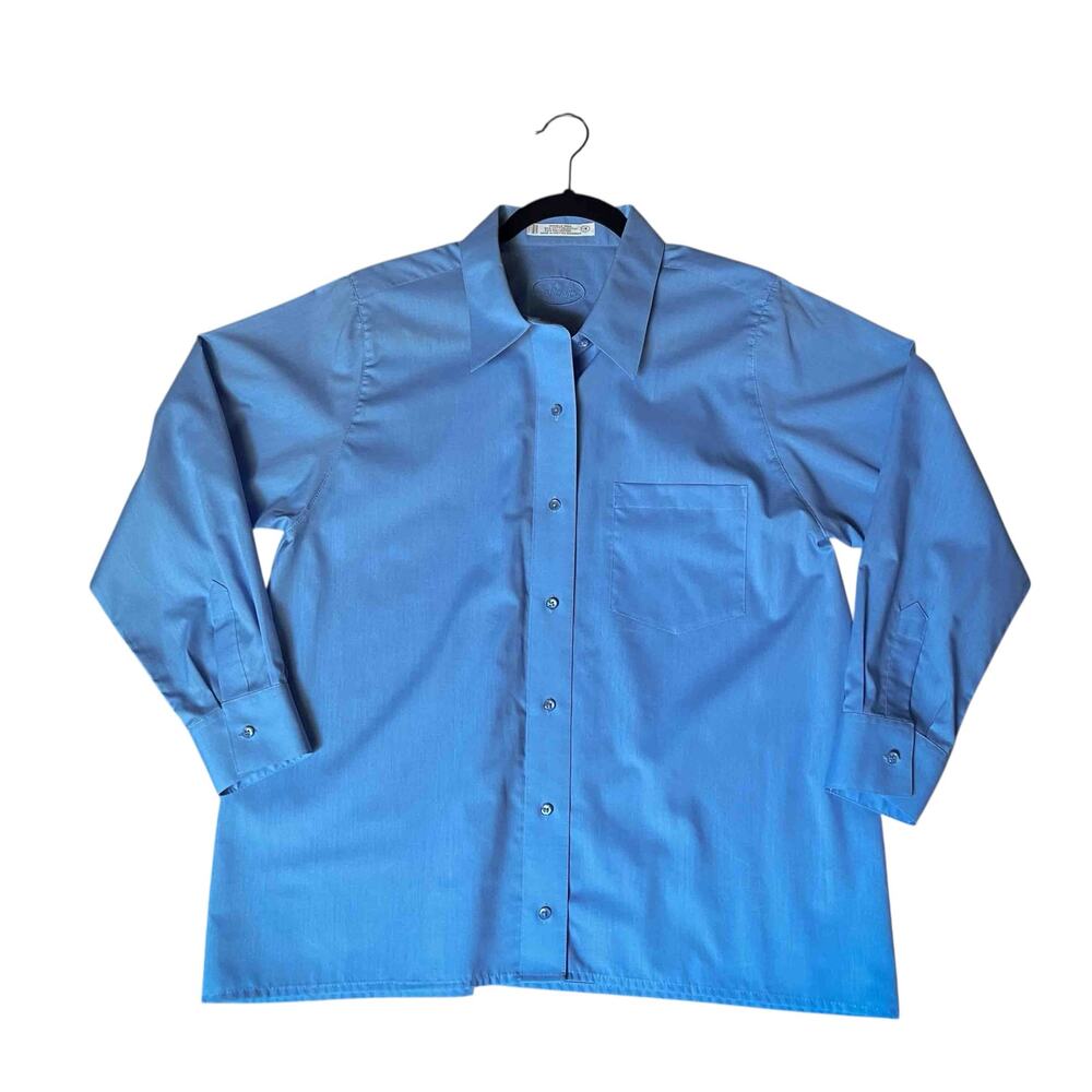 Foxcroft Women's Wrinkle Free Button Down Shirt Blue Solid Cotton Blend Size 18